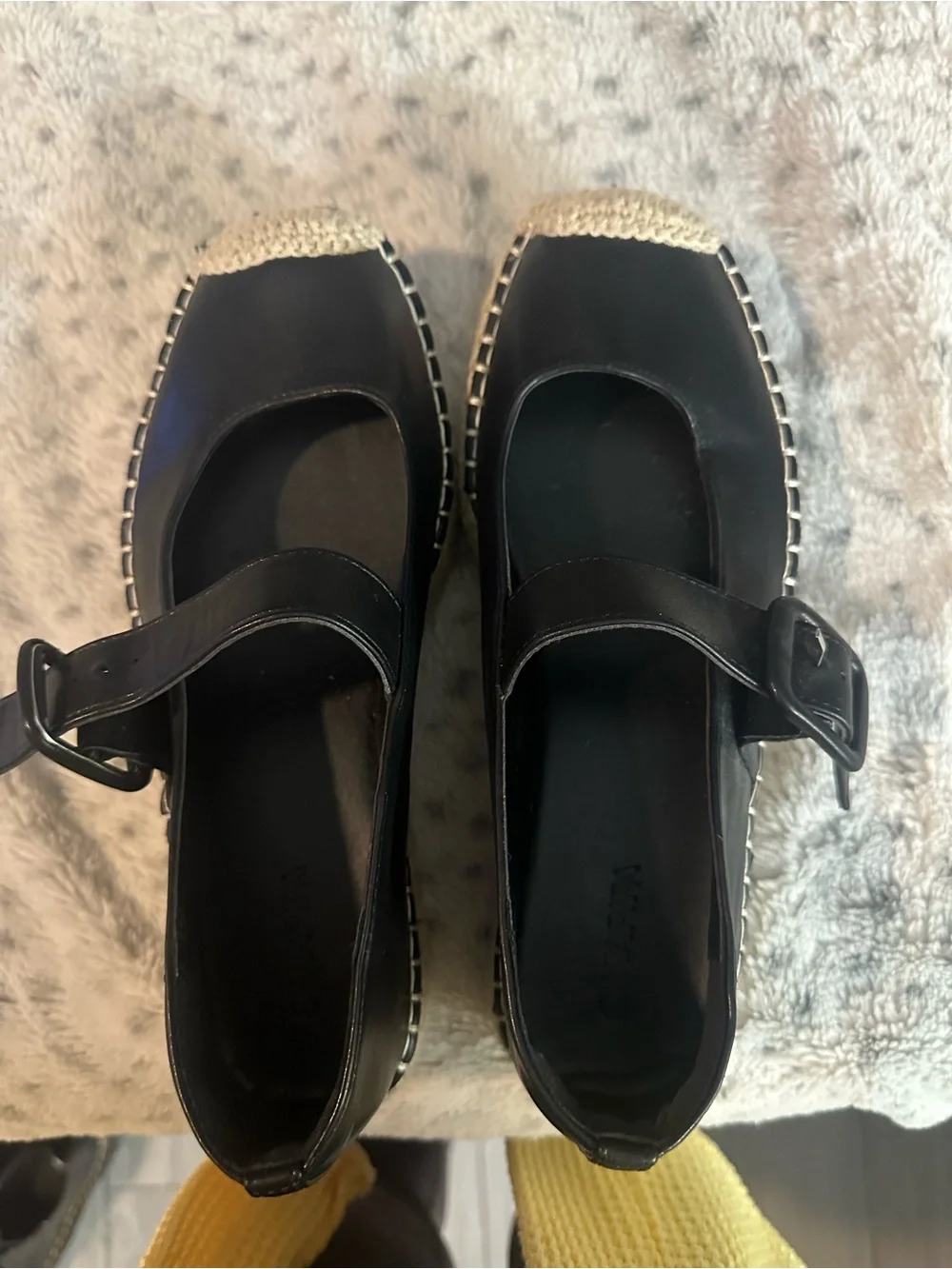 NWOT Black Mary Jane Espadrille Flats with Natural Toe